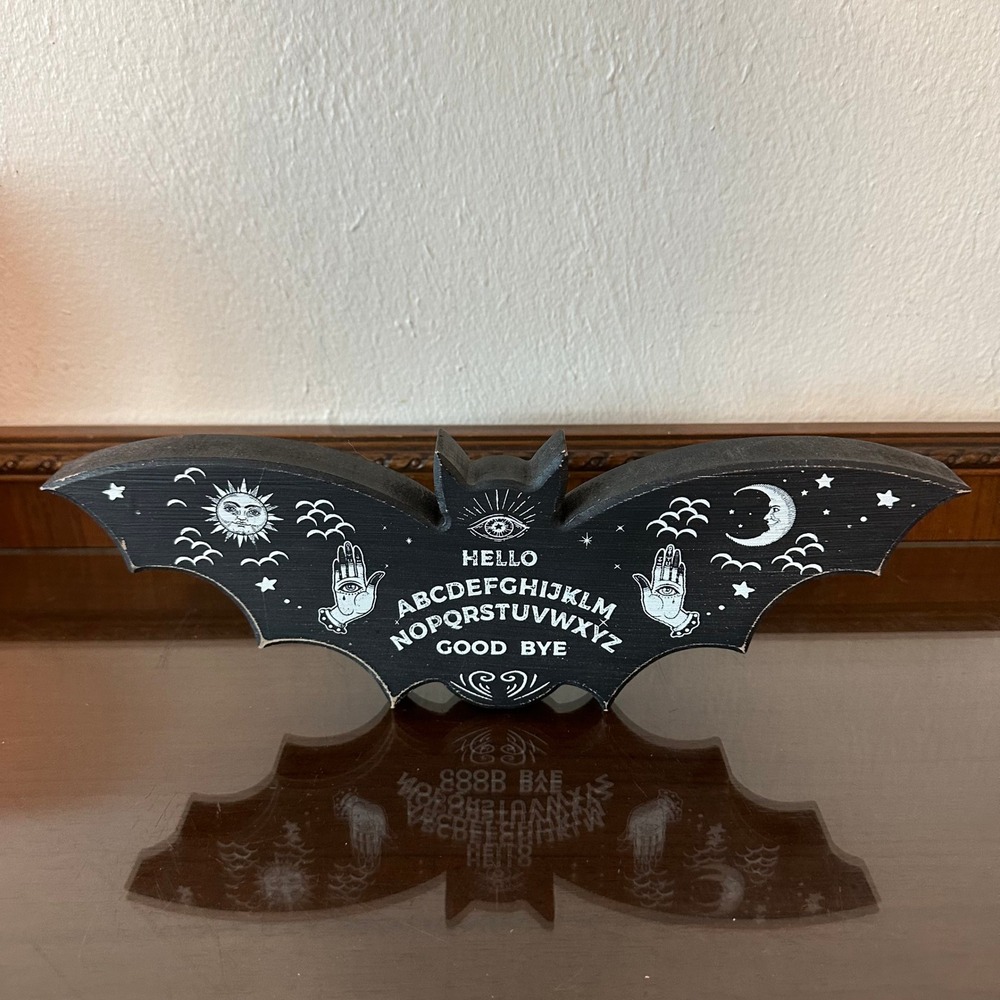 Quill to Paper by Sixtrees Bat Spirit Board Wooden Shelf Sitter Halloween Decor